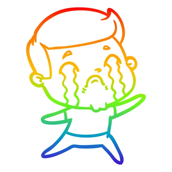 Arco iris gradiente línea dibujo dibujos animados hombre llorando — Archivo Imágenes Vectoriales