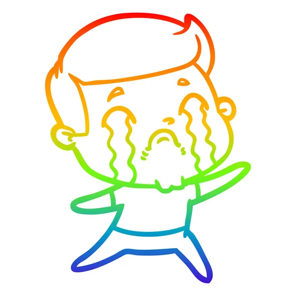 Rainbow gradient line drawing cartoon man crying — Stock Vector