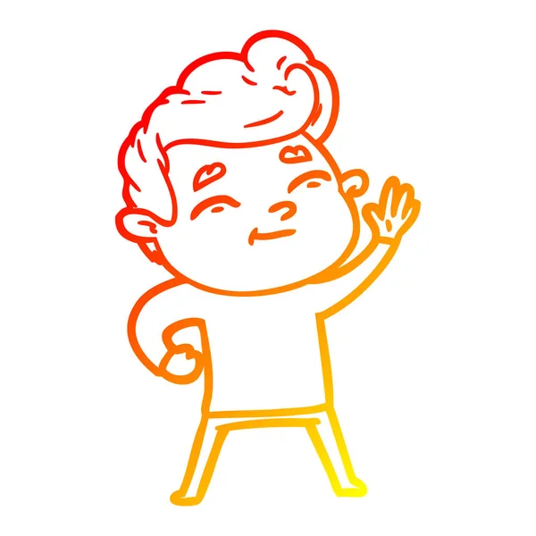 Warme kleurovergang lijntekening gelukkig cartoon man — Stockvector