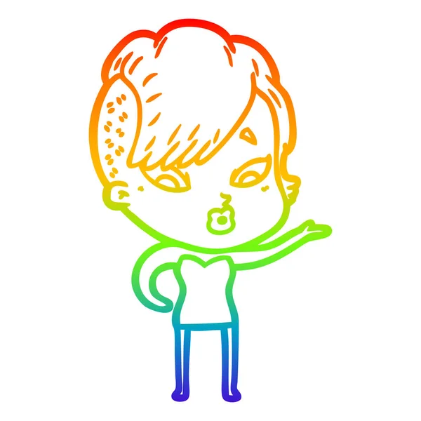 虹のグラデーションライン描画漫画驚きの女の子 — ストックベクタ