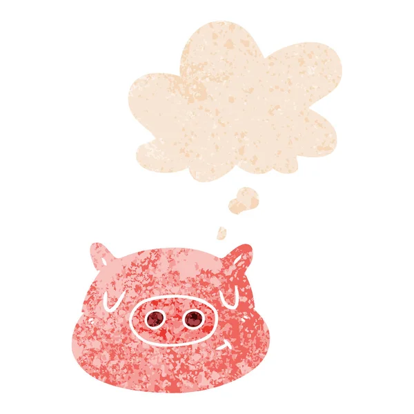 Мультяшное свиное лицо и мыльный пузырь в ретро текстурированном стиле — стоковый вектор