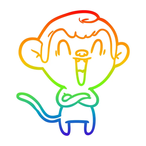 Arco iris gradiente línea dibujo dibujos animados riendo mono — Vector de stock