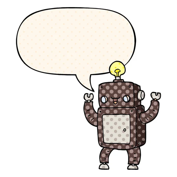 Cartoon szczęśliwy robot i bańka mowy w komiksowym stylu książki — Wektor stockowy