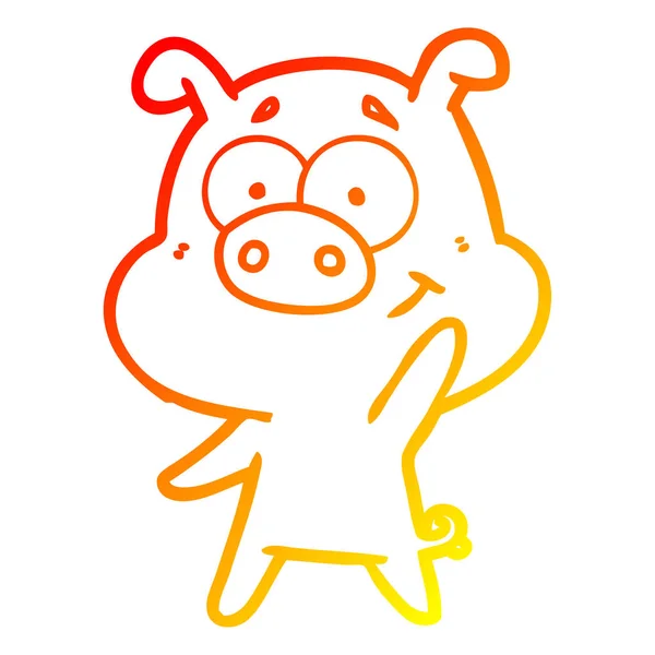 Warm gradient line drawing happy cartoon pig — Stock Vector