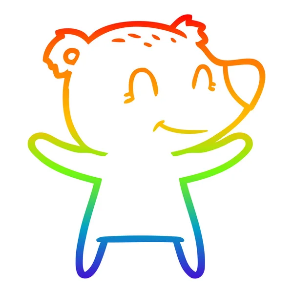 Rainbow gradient ligne dessin ours sourire dessin animé — Image vectorielle