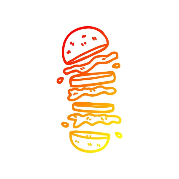 Línea de gradiente caliente dibujo hamburguesa de dibujos animados — Archivo Imágenes Vectoriales