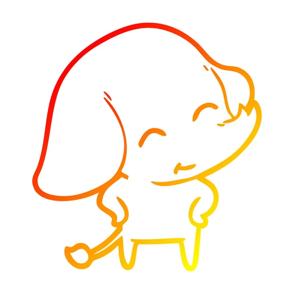 Línea de gradiente caliente dibujo lindo elefante de dibujos animados — Vector de stock