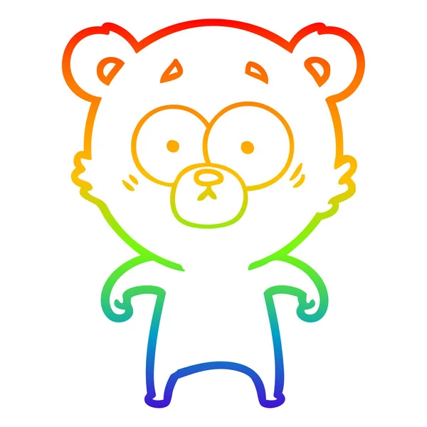 Arco iris gradiente línea dibujo sorprendido oso dibujos animados — Vector de stock