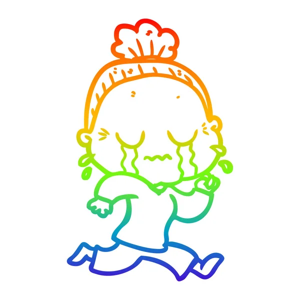 Linea gradiente arcobaleno disegno cartone animato piangendo vecchia signora — Vettoriale Stock