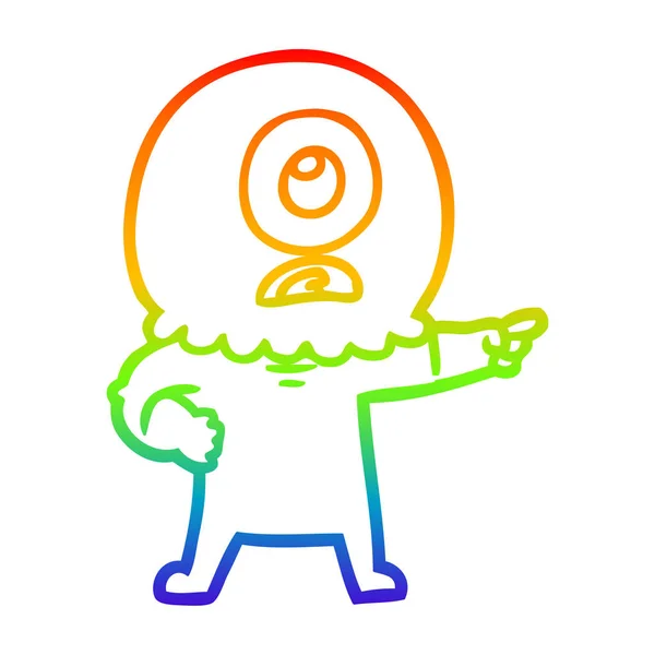 Rainbow gradient ligne dessin dessin animé cyclopes alien astronaute poi — Image vectorielle