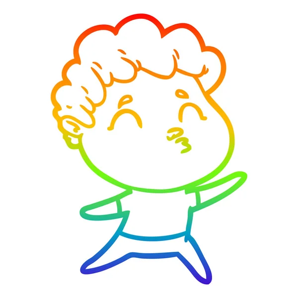 Arco iris gradiente línea dibujo dibujos animados hombre pucheros — Vector de stock