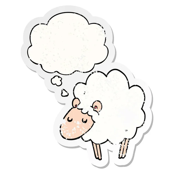 Kreslené ovce a myšlenkové bubliny jako otřesený obnošený štítek — Stockový vektor