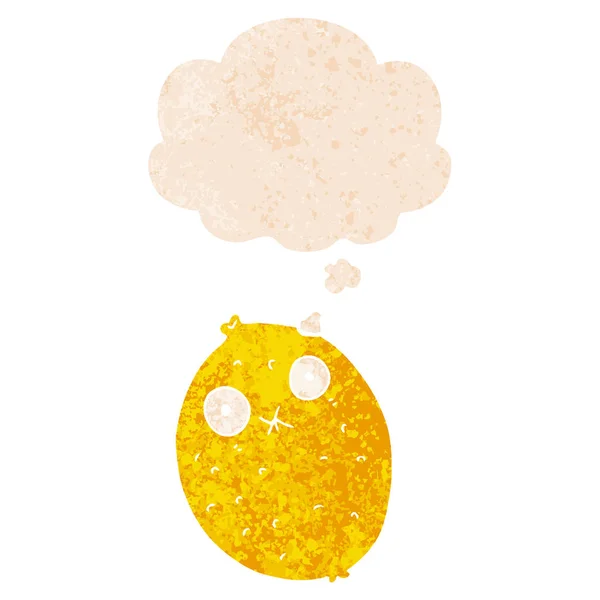 Desenho animado limão amargo e bolha de pensamento em estilo retro texturizado — Vetor de Stock