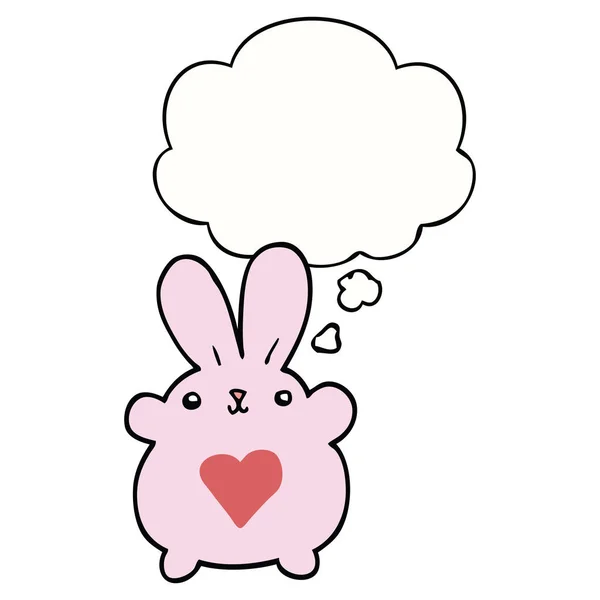 Lapin dessin animé mignon avec coeur d'amour et bulle de pensée — Image vectorielle