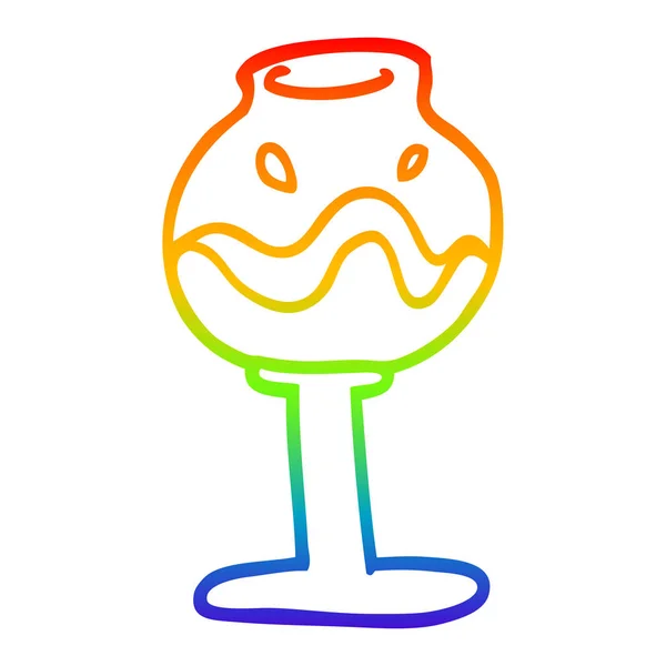 Rainbow gradient line drawing cartoon glass of wine — Stock Vector