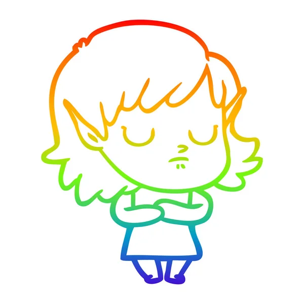 Arco-íris linha gradiente desenho cartoon elfo menina — Vetor de Stock