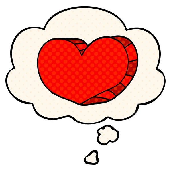 Corazón de amor de dibujos animados y burbuja de pensamiento en estilo de cómic — Archivo Imágenes Vectoriales