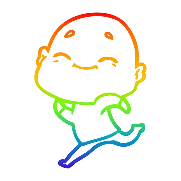 Arco iris gradiente línea dibujo feliz dibujos animados calvo hombre — Vector de stock