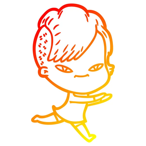Linha gradiente quente desenho bonito cartoon menina com hipster haircu —  Vetores de Stock