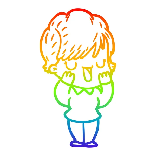 Rainbow gradient ligne dessin dessin animé femme parler — Image vectorielle