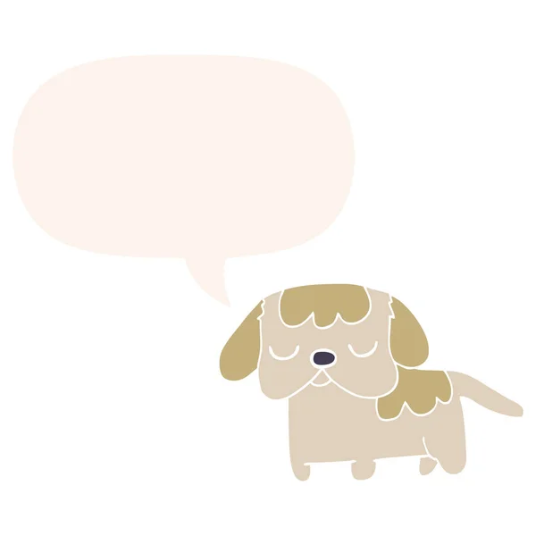 Bonito desenho animado filhote de cachorro e fala bolha no estilo retro — Vetor de Stock