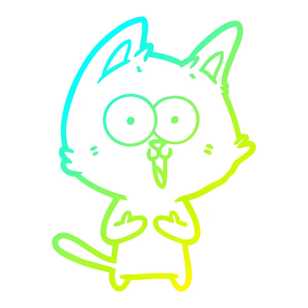 Froid dégradé ligne dessin drôle dessin animé chat — Image vectorielle