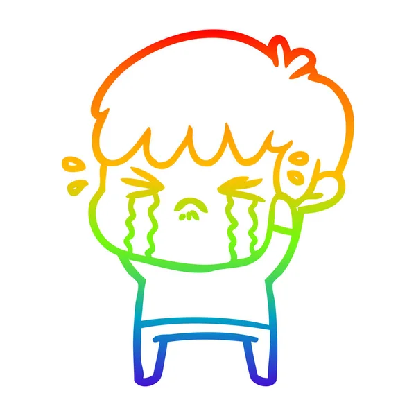 Rainbow gradient ligne dessin dessin animé garçon pleurer — Image vectorielle