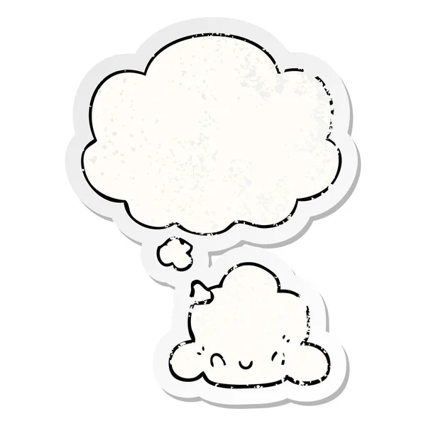 Nuvem de desenhos animados e bolha de pensamento como um adesivo usado angustiado — Vetor de Stock