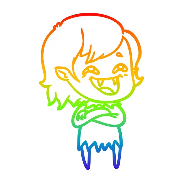 Rainbow gradient linje ritning tecknad film skrattar vampyr flicka — Stock vektor