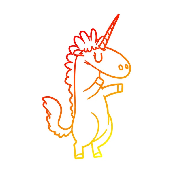 Línea de gradiente caliente dibujo dibujos animados unicornio — Vector de stock