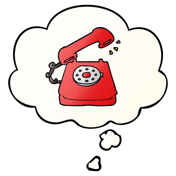 Dibujos animados teléfono viejo y burbuja de pensamiento en estilo gradiente suave — Vector de stock