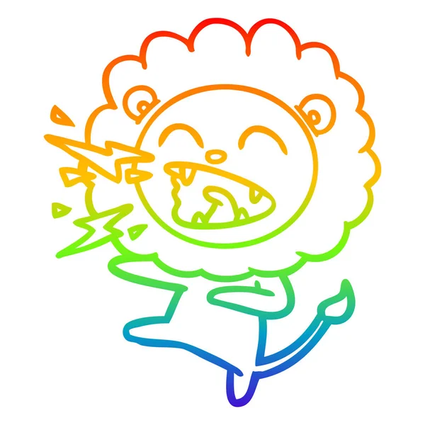 Arco-íris linha gradiente desenho desenhos animados rugindo leão —  Vetores de Stock