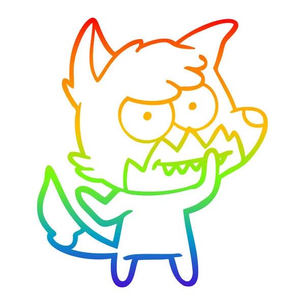 Rainbow gradient ligne dessin dessin animé sourire renard — Image vectorielle