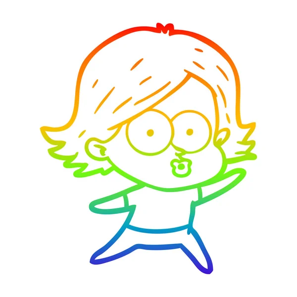 Rainbow gradien line gambar gadis kartun cemberut - Stok Vektor