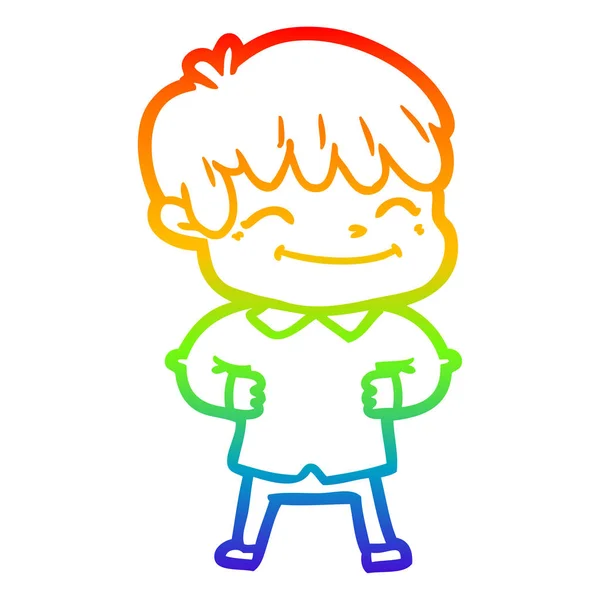 Rainbow gradient linje ritning tecknad lycklig pojke — Stock vektor