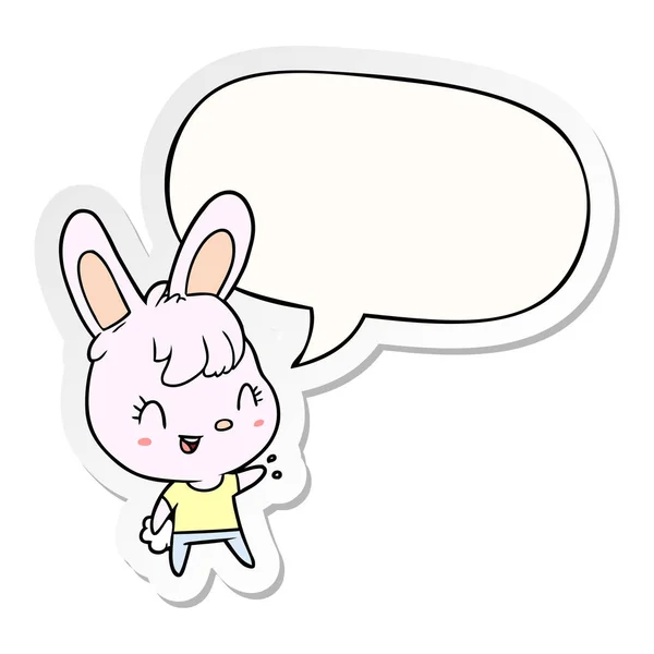 Cute cartoon rabbit and speech bubble sticker — Stock Vector