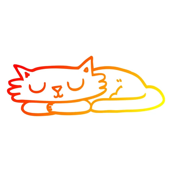 Varm gradient linje ritning tecknad sovande katt — Stock vektor