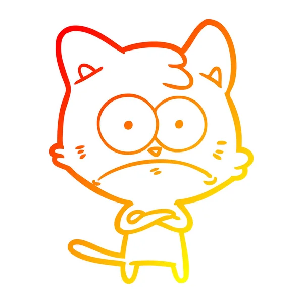 Línea de gradiente caliente dibujo dibujos animados gato nervioso — Vector de stock