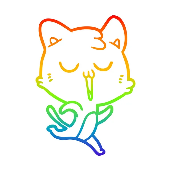 Regenbogen Gradienten Linie Zeichnung Cartoon Katze singen — Stockvektor