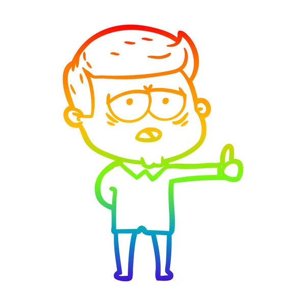 Arco iris gradiente línea dibujo dibujos animados hombre cansado — Vector de stock