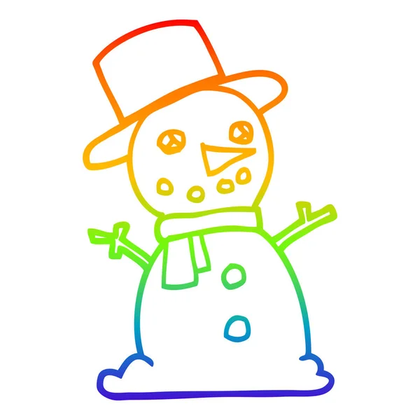 Rainbow gradient ligne dessin dessin animé bonhomme de neige traditionnel — Image vectorielle