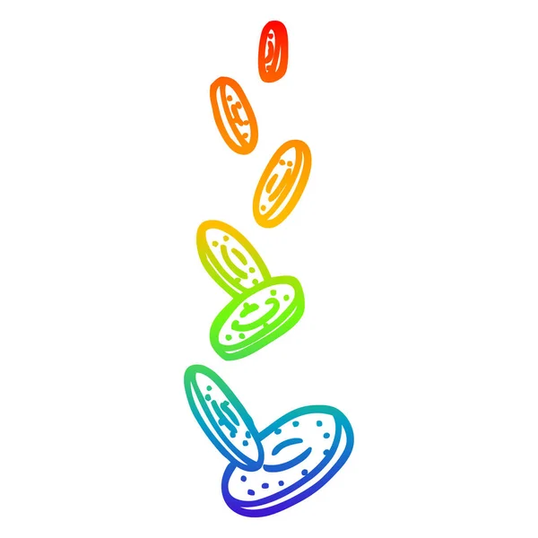 Rainbow gradient ligne dessin dessin animé tomber pièces — Image vectorielle