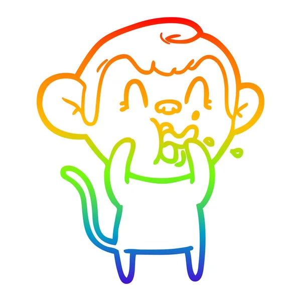 Regenboog gradiënt lijntekening gek cartoon aap — Stockvector