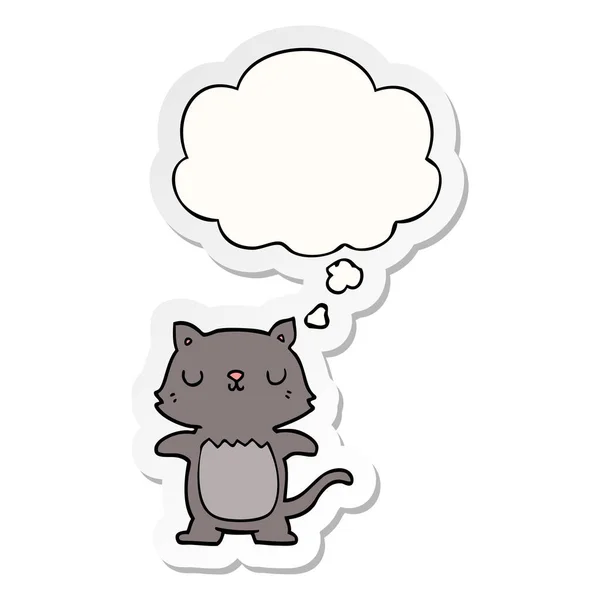 Cartoon cat and thought bubble as a printed sticker — Stock Vector