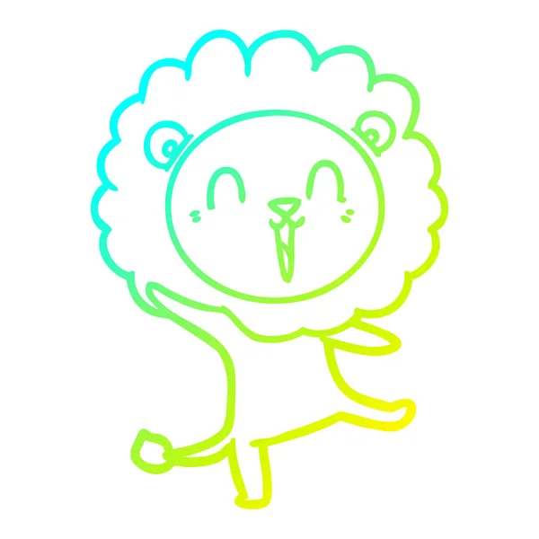 Línea de gradiente frío dibujo caricatura de león riendo — Archivo Imágenes Vectoriales