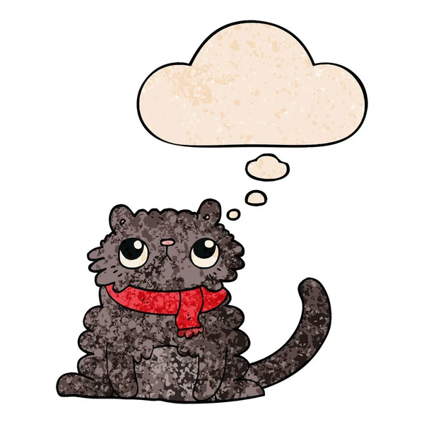 Мультяшний кіт і мислення бульбашки в стилі гранжевої текстури візерунка — стоковий вектор