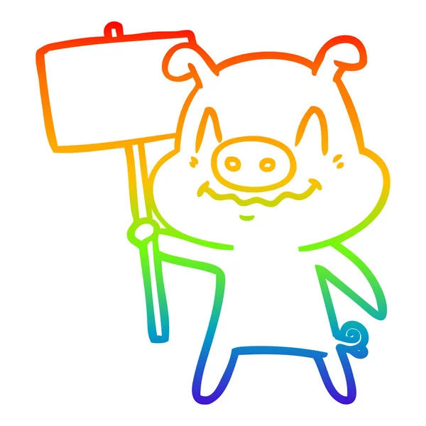 虹のグラデーションライン描画神経質な漫画の豚 — ストックベクタ