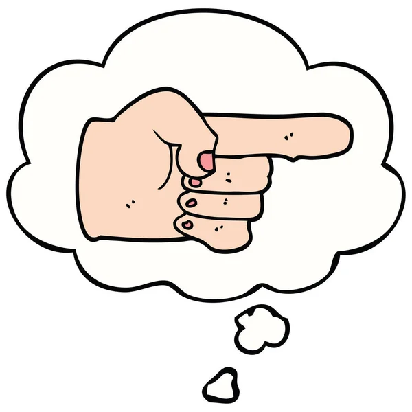 Cartoon pointing hand and thought bubble — Stock Vector