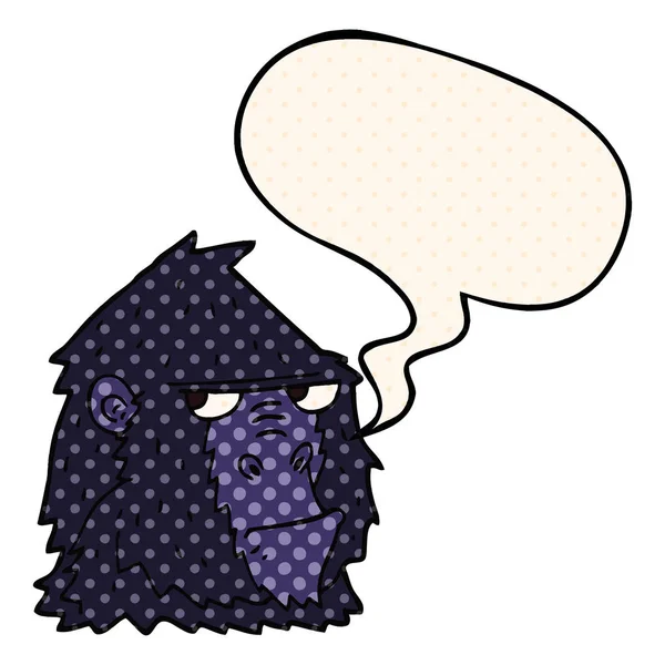 Visage de gorille en colère de bande dessinée et bulle de parole dans le style de bande dessinée — Image vectorielle