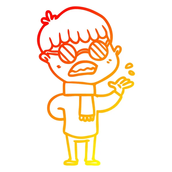 Linha gradiente quente desenho cartoon menino vestindo óculos — Vetor de Stock